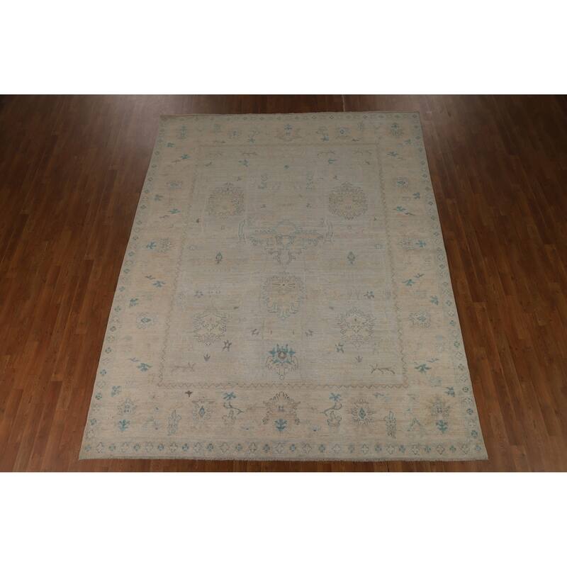 Hand Knotted Oriental 100% Wool Carpet Transitional All-Over Beige & Ivories Oushak Area Rug - 10' 6'' X 8' 2''