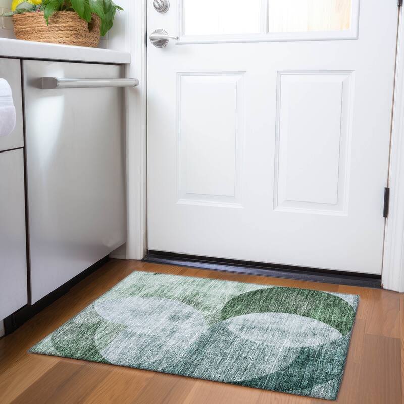 Machine Washable Indoor/ Outdoor Contemporary Deco Chantille Rug - Seafoam - 1'8" x 2'6"