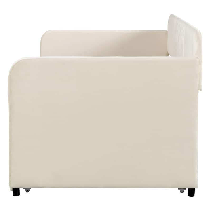 Twin Size Upholstered Daybed Sofa Bed With Trundle Bed and Wood Slat