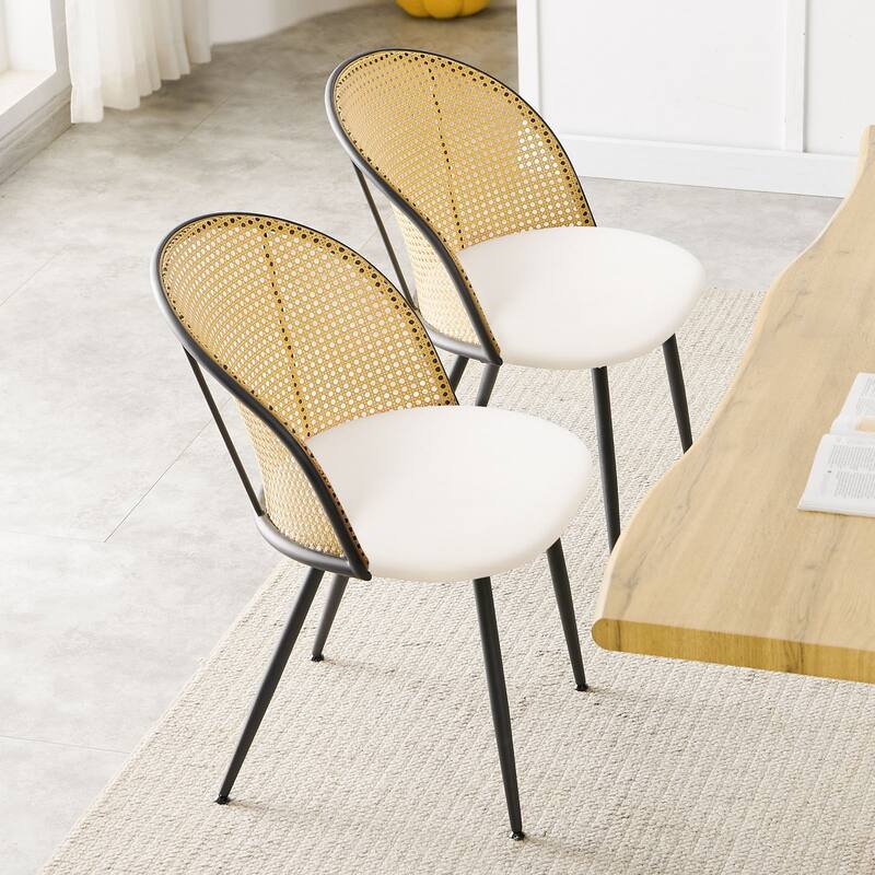 Modern Upholstered Rattan Dining Chairs Set of 2/4