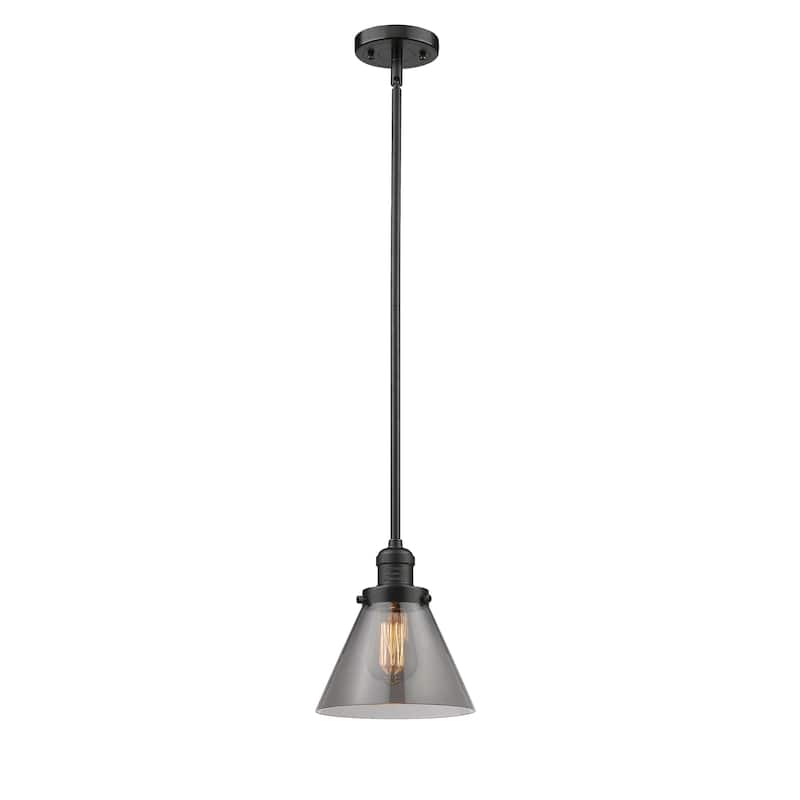 Innovations Lighting Franklin Restoration Cone - 1 Light 8" Stem Hung Mini Pendant - Oil Rubbed Bronze/Light Smoke