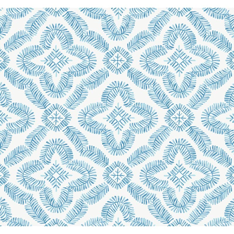 Seabrook Designs Talia Botanical Medallion Unpasted Wallpaper - 27 in W x 27 ft. L - Breezy Blue