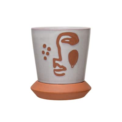 Stoneware Planter Pot with Saucer, Set of 2