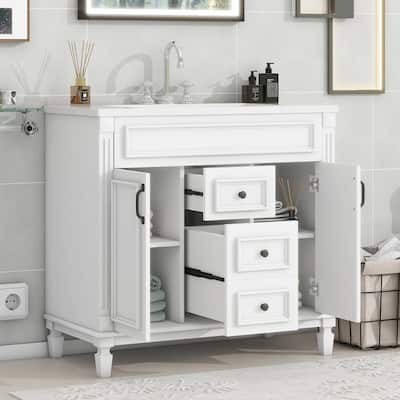 36'' Modern Bathroom Vanity with Top Sink, Soft-Closing Doors, and Drawers