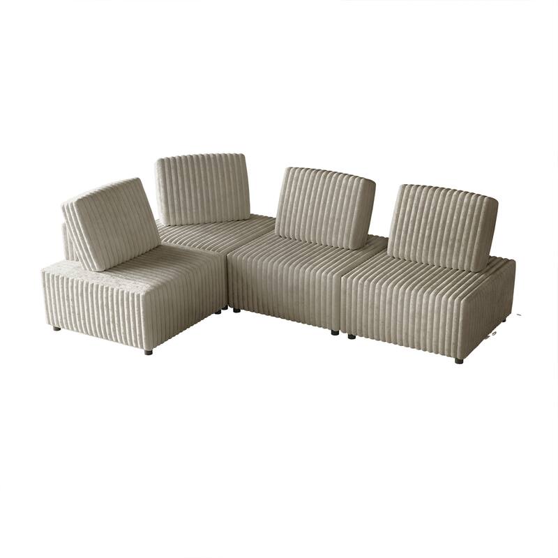 CraftPorch Luxurious Velvet Upholstered 3 Pieces Chair and Corner Seat - Beige - 4 Piece