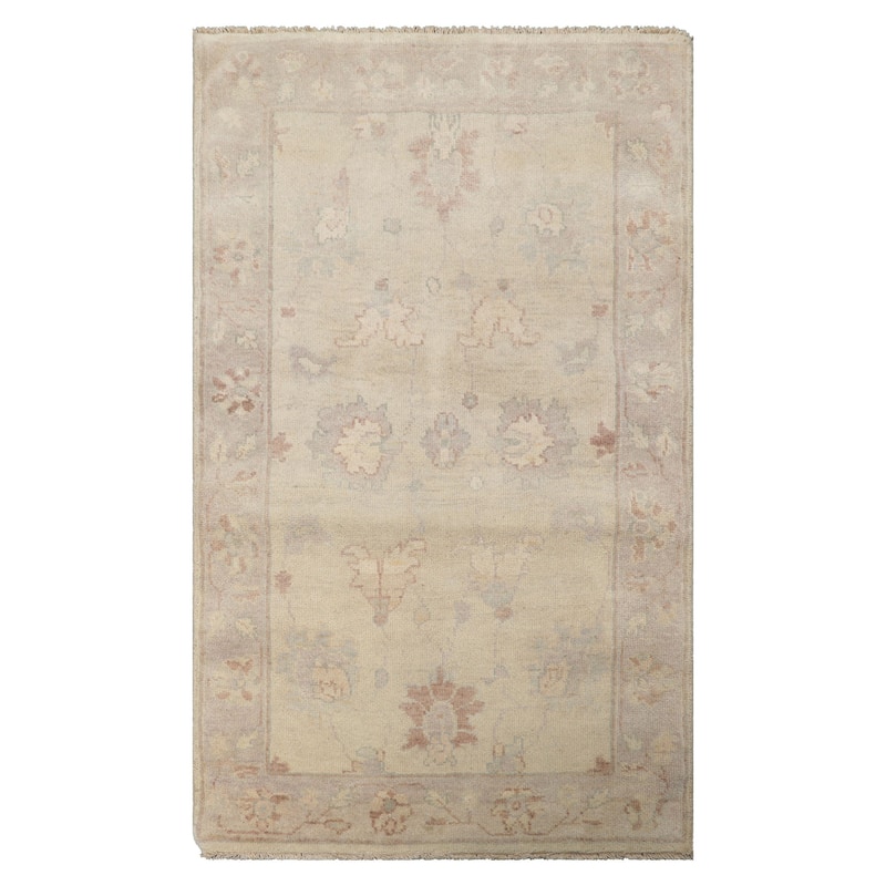 3x5 Ivory Hand Knotted Afghan Transitional Oushak Wool Rug - 3' x 5' - Ivory - 3'  x 5' - Rectangle