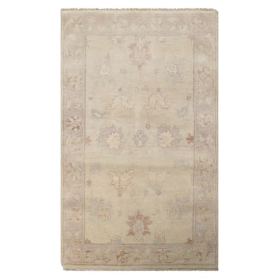 3x5 Ivory Hand Knotted Afghan Transitional Oushak Wool Rug - 3' x 5'