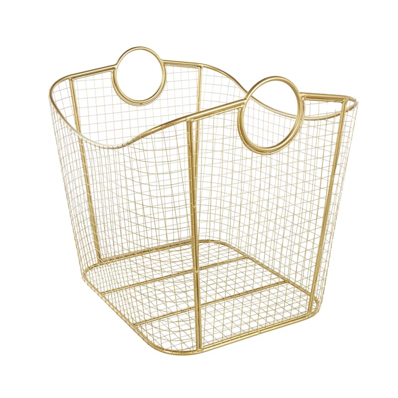 Metal Wire Grid Decorative and Functional Storage Basket with Curved Edges Ring Handles - Gold or Black - Roche River Decor