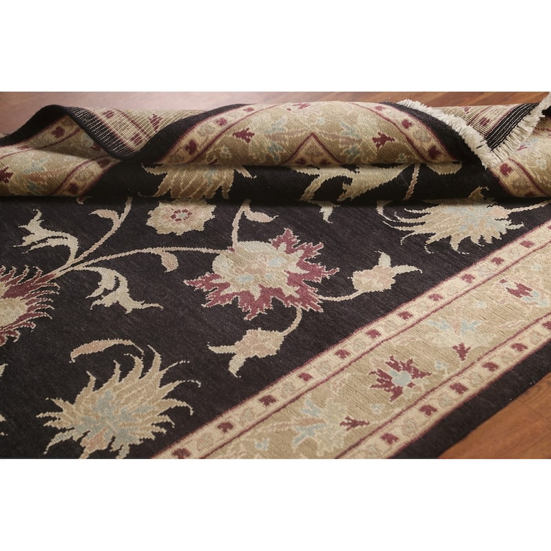 Black Floral Oushak Oriental Area Rug Hand-Knotted Wool Carpet - 5'5" x 7'9"
