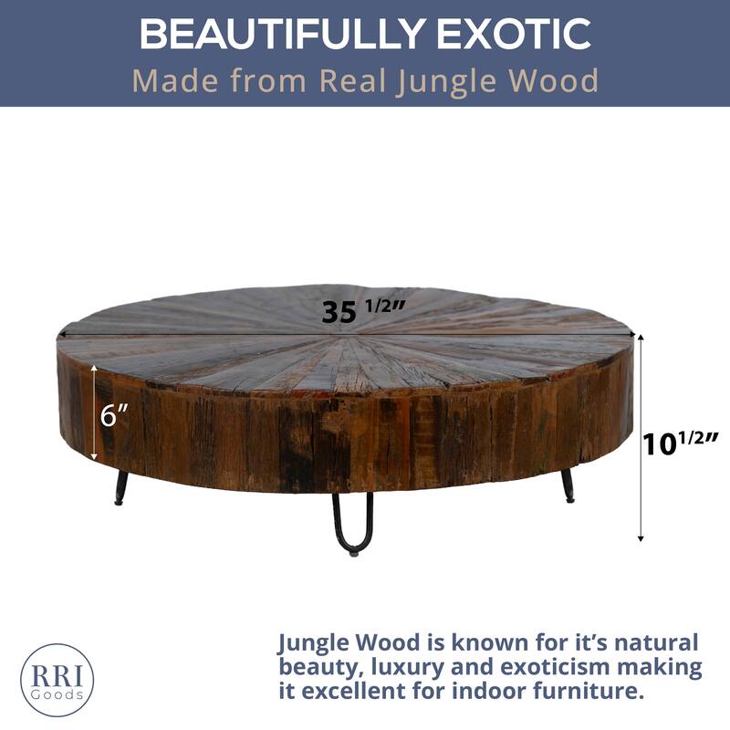 Contemporary 35" Coffee Table - Solid Wood With Metal Legs Round Table