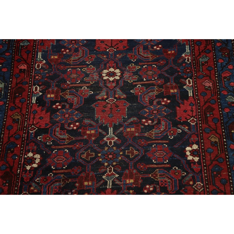 Hand Knotted Oriental 100% Wool Carpet Traditional Floral Navy Blue & Blues Malayer Runner Rug - 16' 3'' X 3' 8''
