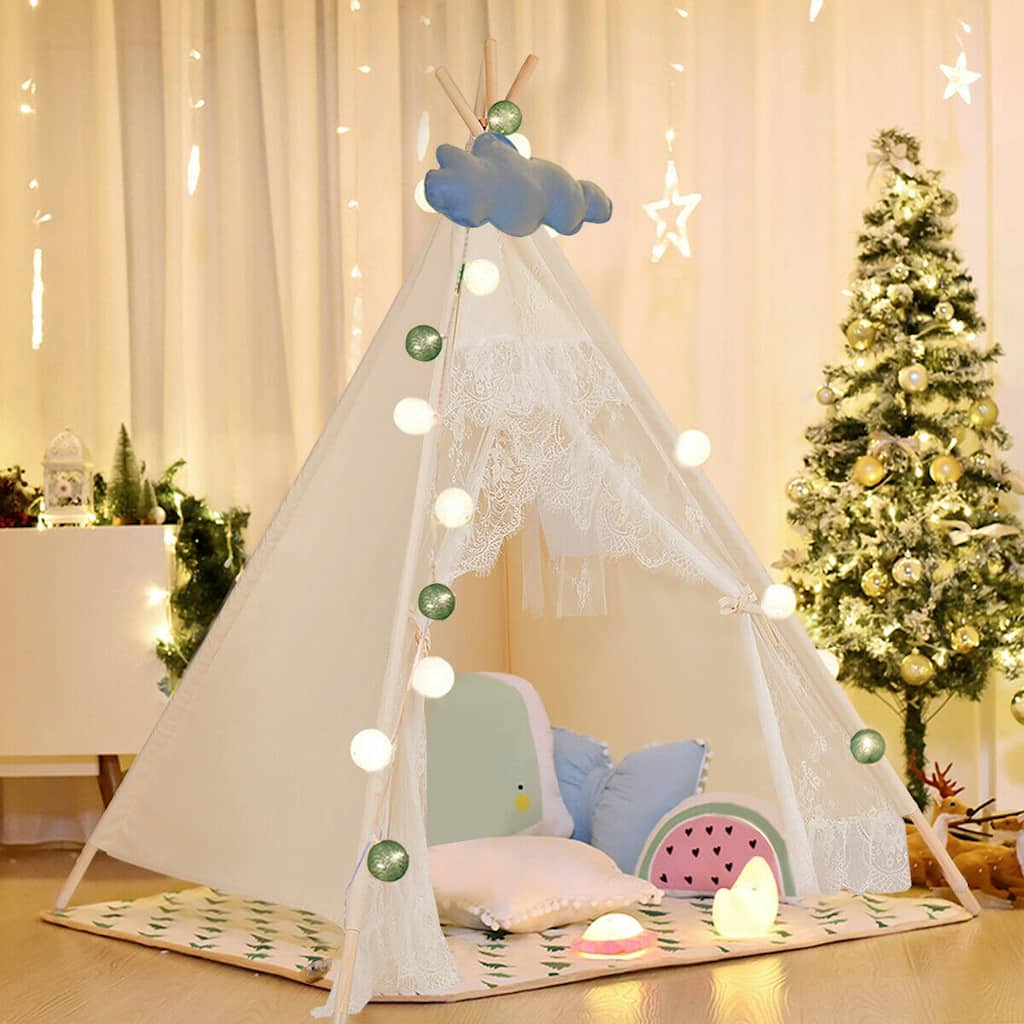 Gymax Kids Lace Teepee Tent Folding Children Playhouse W/Bag Christmas - See Details