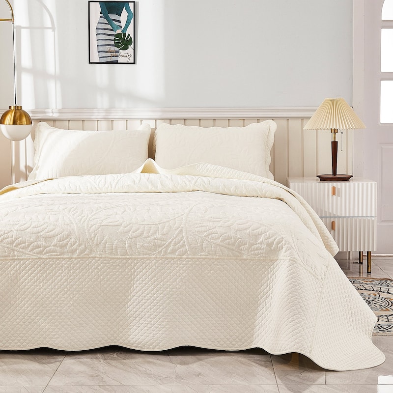 MarCielo 3 Piece Cotton Oversized Bedspread Quilt Set Tmonica - Soft White - Oversized King