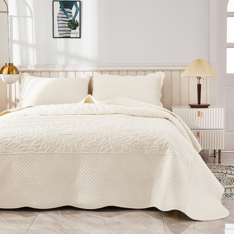MarCielo 3 Piece Cotton Oversized Bedspread Quilt Set Tmonica - Soft White - King - Cal King