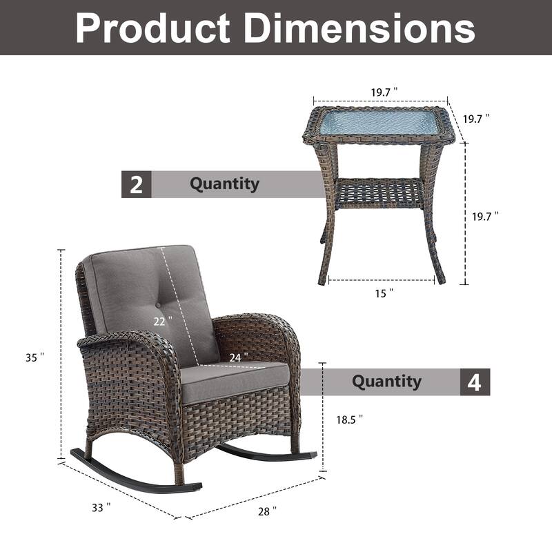 Gymojoy Ergonomic Swivel & Glider / Rocking Chair Set with Side Tables Outdoor Patio Furniture Set