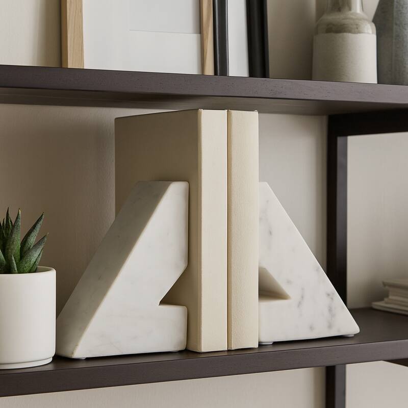 Decorative Modern Marble Triangle Bookends - Home Decor - 6", White - 6.0"