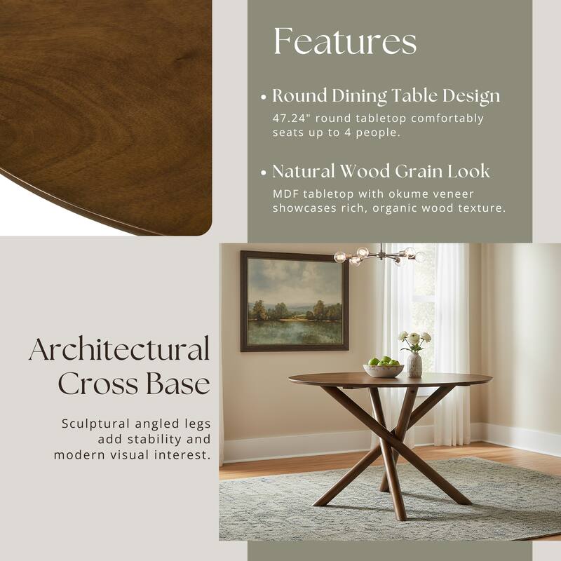 Roundhill Furniture Arnott Round Dining Table, Walnut Finish