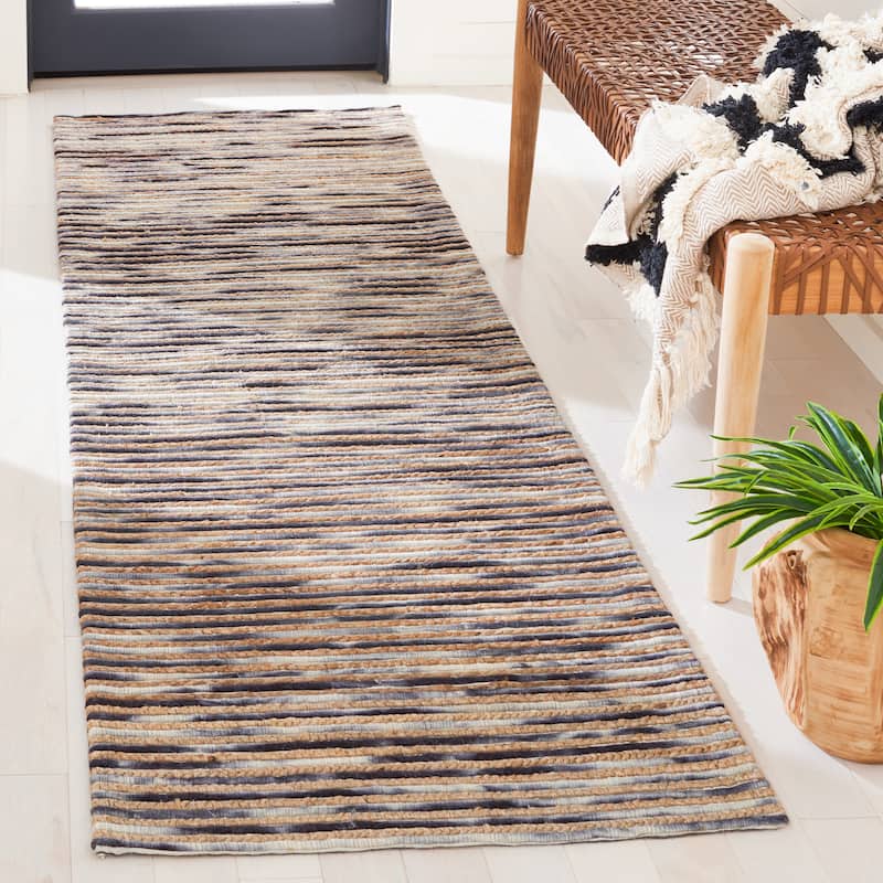 SAFAVIEH Handmade Marbella Rauha Stripe Jute Rug - 2'3" x 8' Runner - Natural/Grey