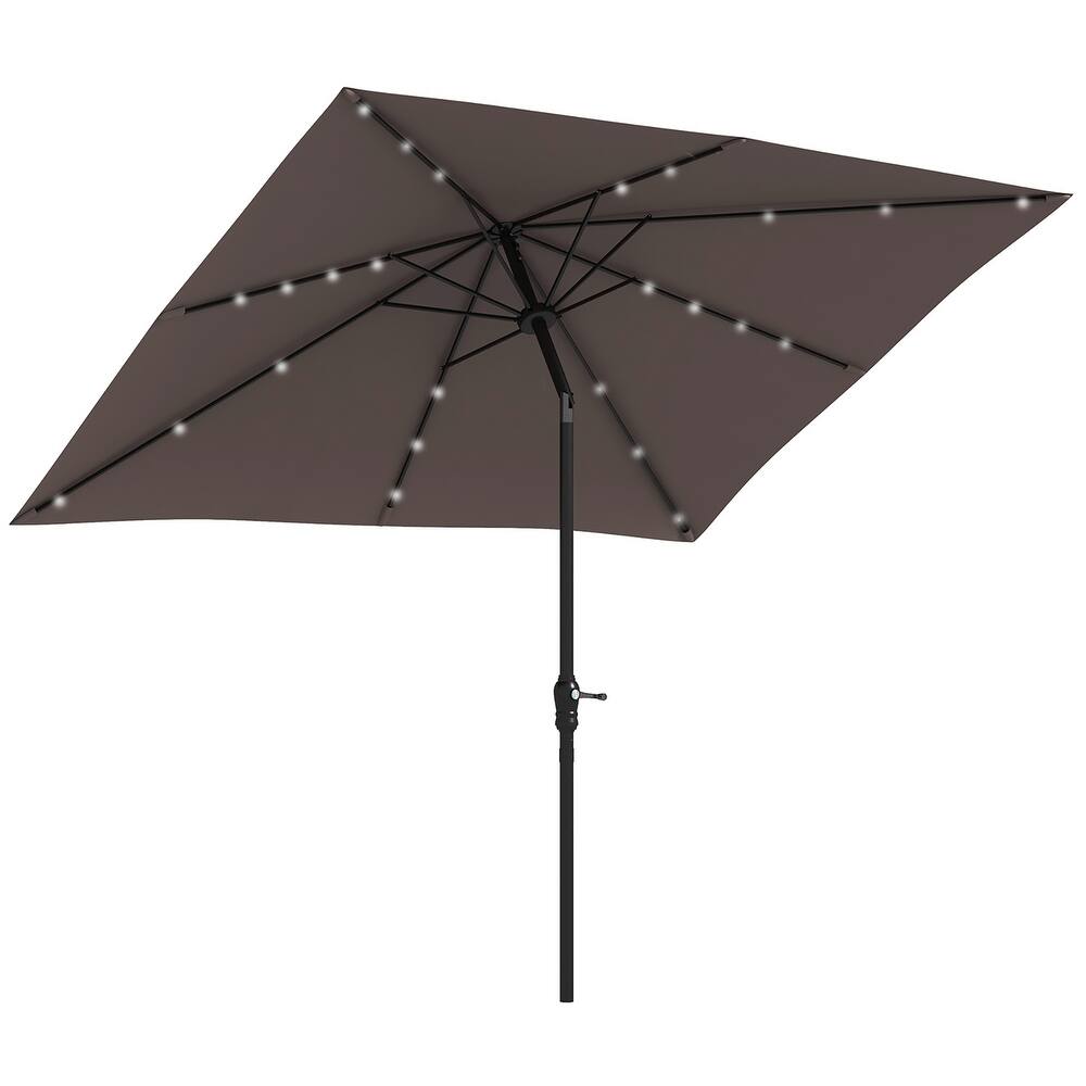 Outsunny 9'x7' Solar Umbrella,LED Lighted Patio Umbrella for Table or Base with Tilt & Crank Outdoor Umbrella for Garden