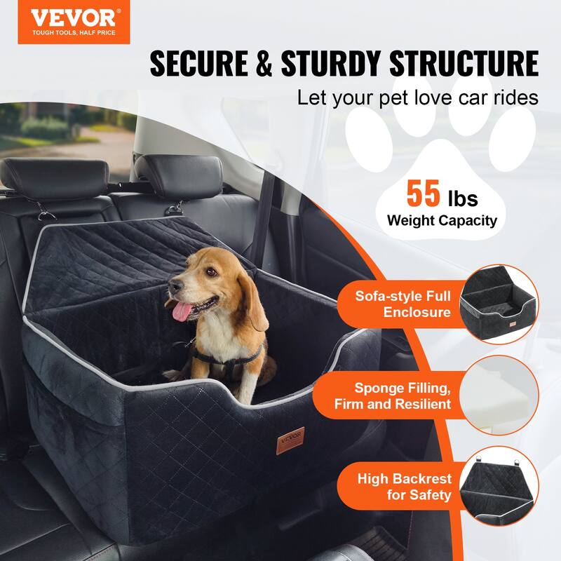 Dog Car Seat, Waterproof Dog Booster Seat for Car, Pet Car Seat with Clip-On Safety Leash, PP Cotton Filling