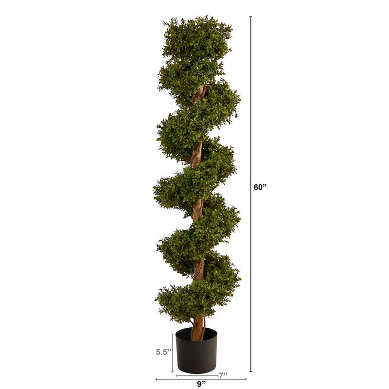 Coastal Spiral Topiary Tree - 5ft Artificial Greenery Indoor Outdoor Decor - Green - 51-60 Inches