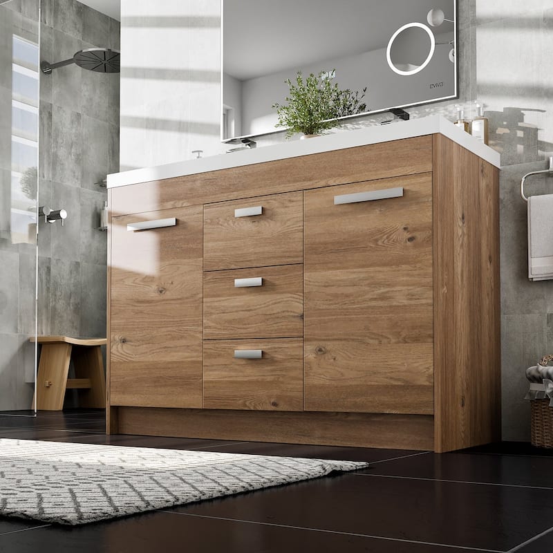 Eviva Lugano 48" Natural Oak DS Bath Vanity with WH Integrated Top