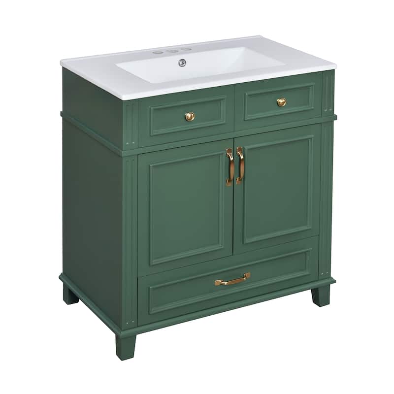 GDFStudio - Meriden Retro Bathroom Vanity with Ceramic Sink and Soft-Closing Storage Doors - 29.37'W