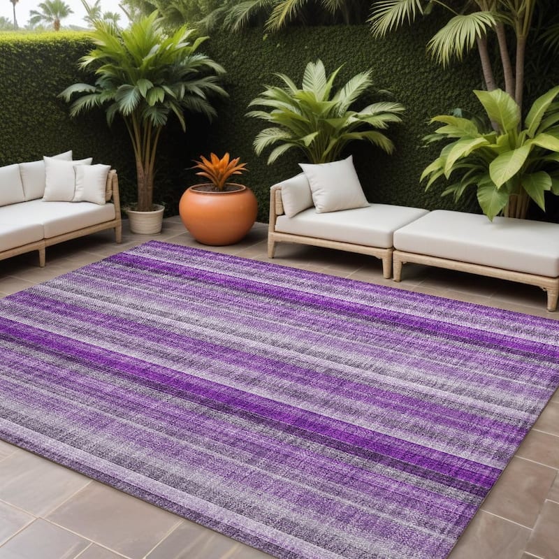 Lamo Stripe Weather Resistant Classic Meets Modern Outdoor Rug - 10' X 14' - Purple