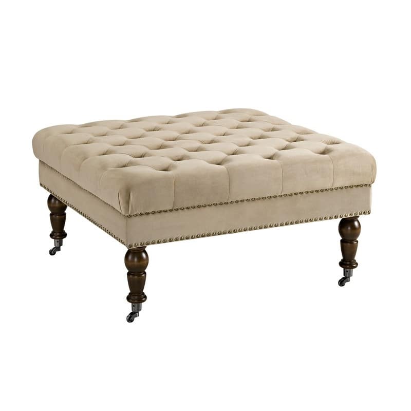 Abigal Tan Velvet Square Tufted Ottoman