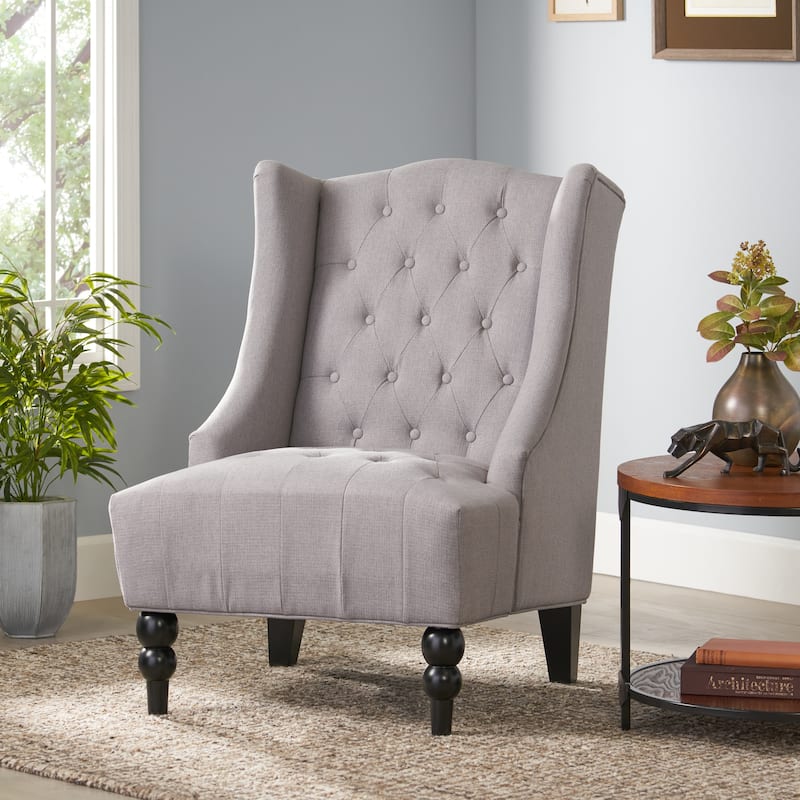 27.5" Button Tufted Club Chair - Silver Fabric