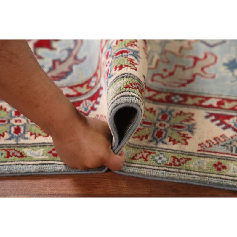 Light Blue Kazak Area Rug Handmade Wool Carpet - 4'0" x 5'11"