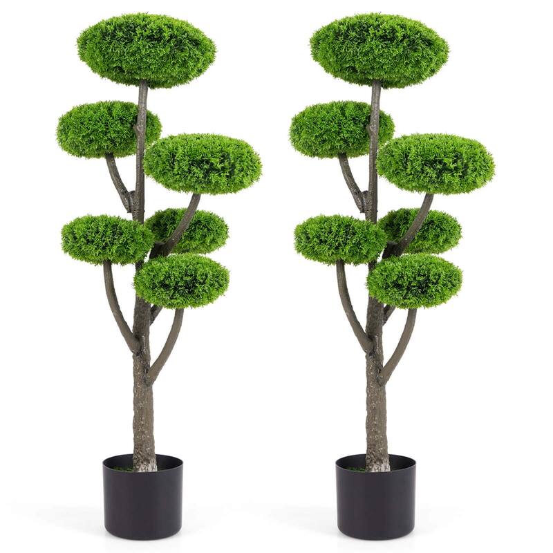 1/2 PCS Artificial Cypress Topiary Tree 44'' Tall Topiary w/ Cement Pot - 2PCS