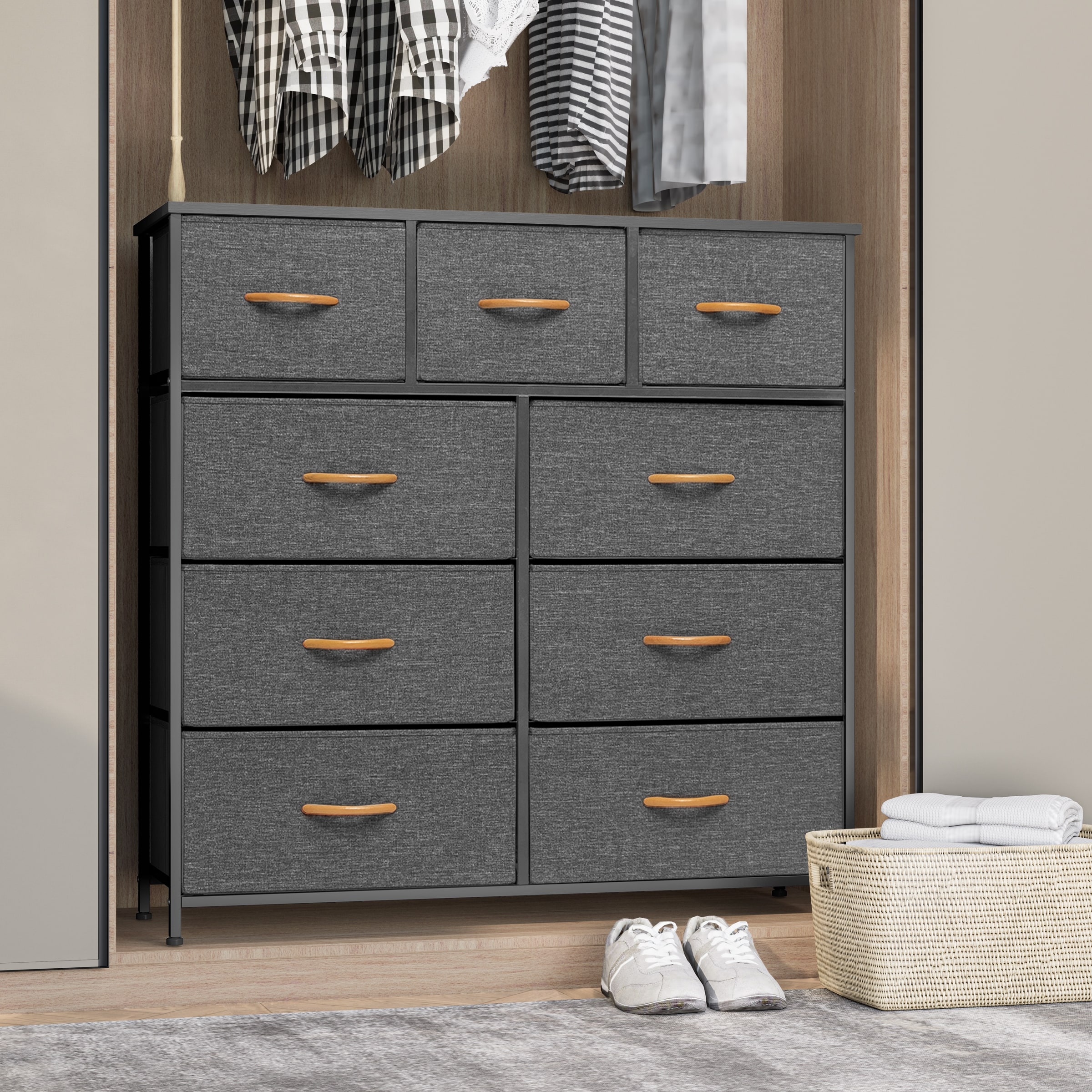 HOMCOM 7-Drawer Storage Cabinet Organizer Unit with Fabric Bins for Bedroom Dresser Closets Grey