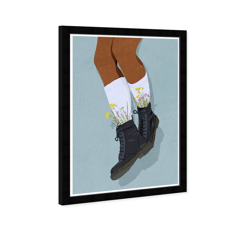 Wynwood Studio Prints Fashion and Glam There collecting flowers Blue and Light Blue Modern & Contemporary Wall Art Canvas Print