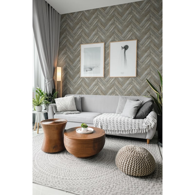 NextWall Chevron Wood Peel and Stick Removable Wallpaper - 20.5 in. W x 18 ft. L