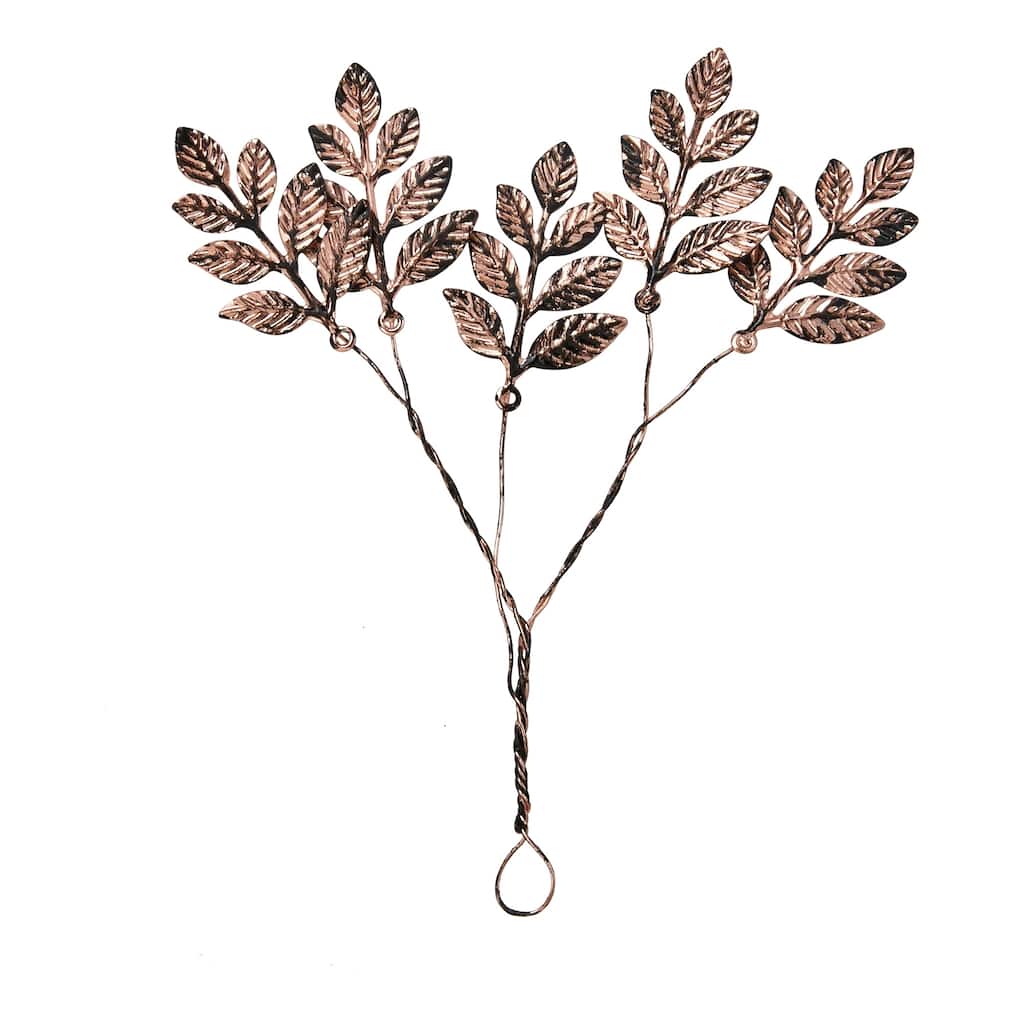 Handcrafted Antique Copper Metal Leaf Sprigs Decorative Sculptures - 4" H x 5" L Botanical Christmas Decor - ANTQCP