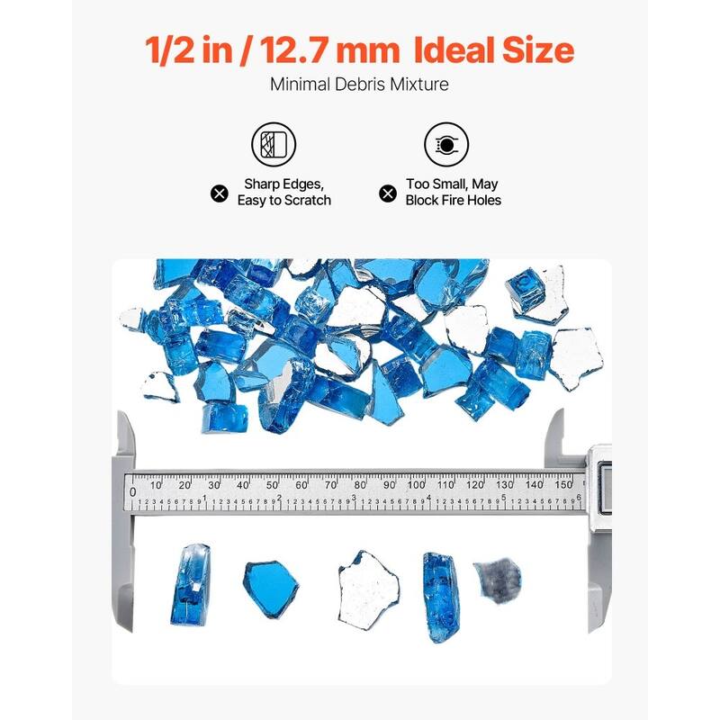 Pacific Blue Tempered Crushed Glass Fire Pit Rocks 10 lbs Heatproof - 1/2 inch
