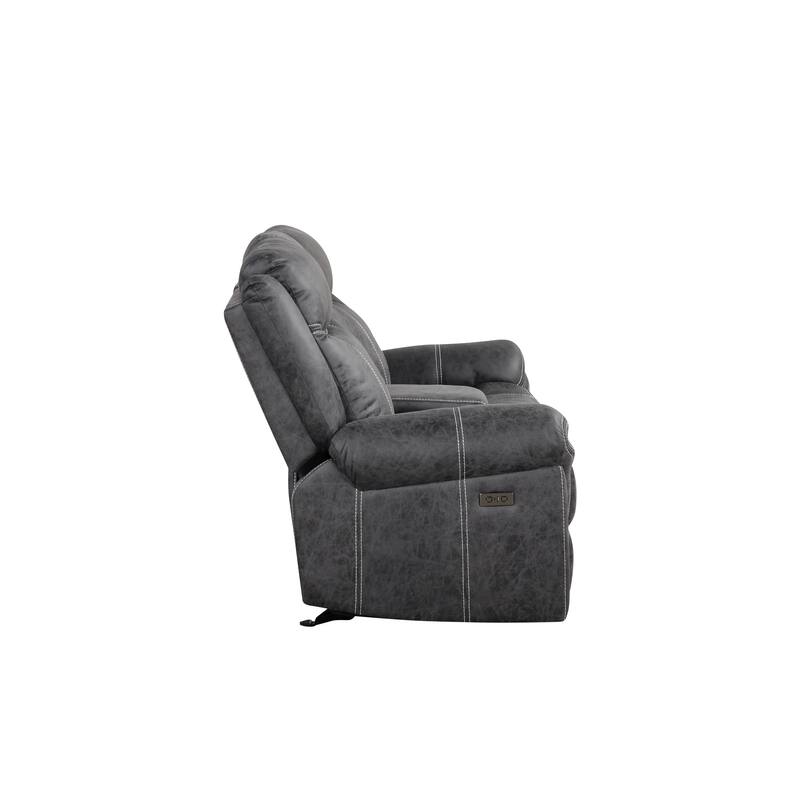 Dark Gray Polish Microfiber Power Motion Loveseat W/Usb