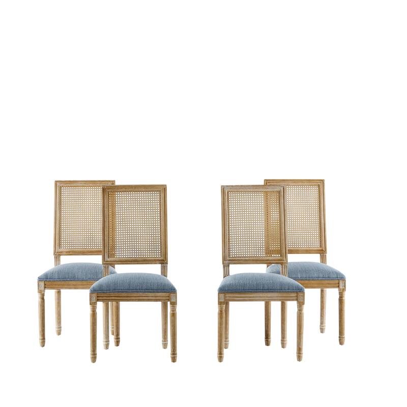 Regina French Country Wood and Cane Upholstered Dining Chairs by Christopher Knight Home