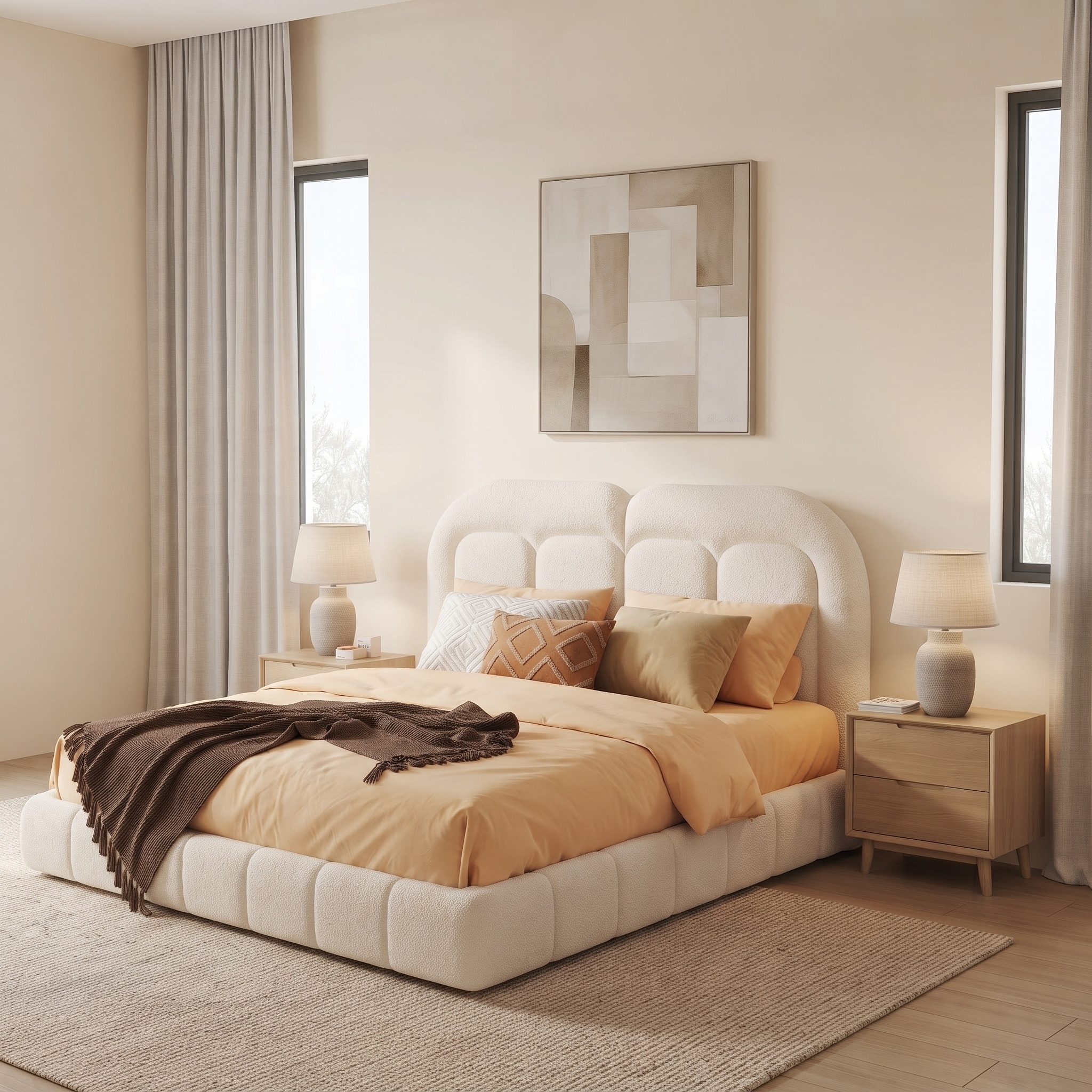 Queen Size Upholstered Platform Bed with Tufted Headboard
