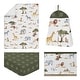 preview thumbnail 2 of 4, Jungle Animals 4pc Nursery Crib Bedding Set Hunter Green Yellow Grey Black and White Safari Animal Elephant Giraffe Lion Monkey
