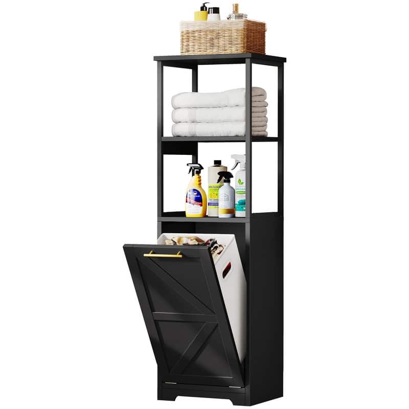 Moasis 53"H 3-Tier Tilt Out Laundry Hamper Bathroom Storage Shelf Cabinet with Basket