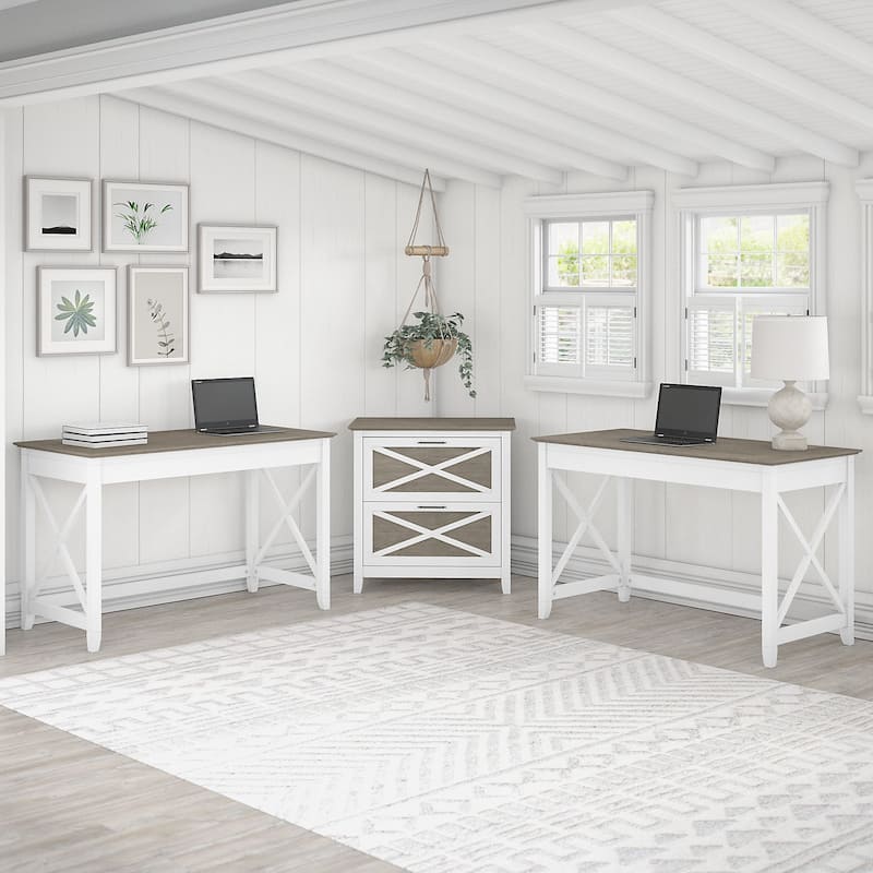 Key West 2 Person Desk Set with Lateral File Cabinet by Bush Furniture
