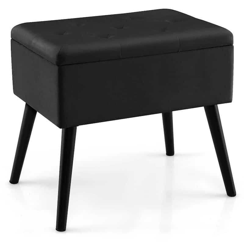 1/2PCS Vanity Stool Chair w/Storage Velvet Ottoman Foot Rest Stool - Black - 2PCS