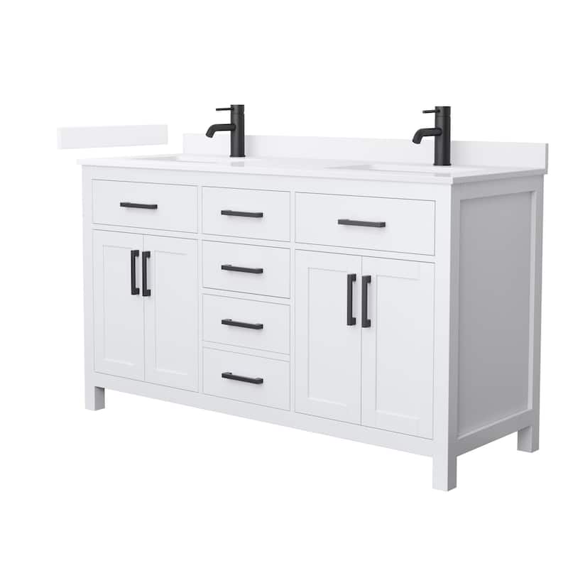 Wyndham Collection WCG2424-60D-QTZ-UNSMXX Beckett 60" Free Standing - White / White Quartz Top / Matte Black Hardware