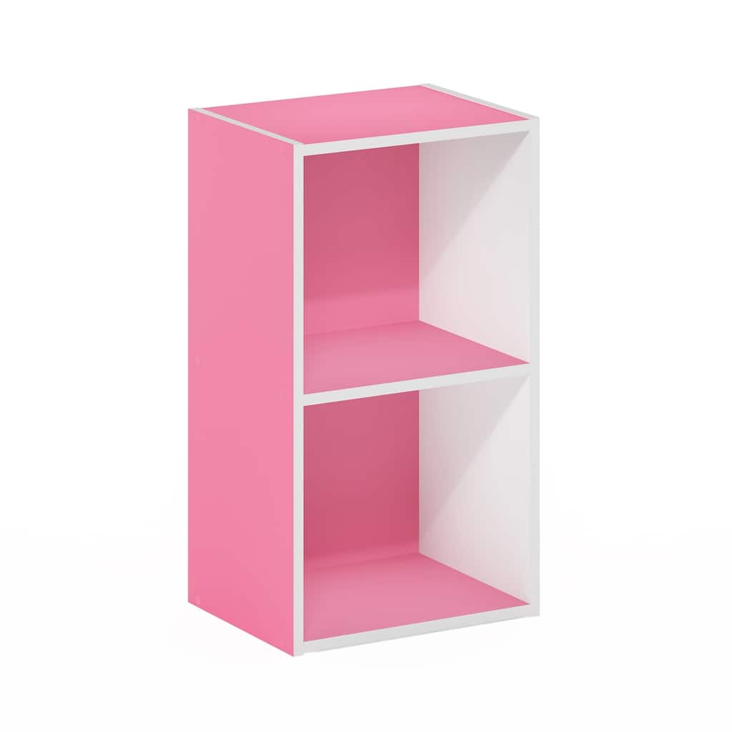 21 in. Tall Pink/White Wood 2-Shelf Bookcase