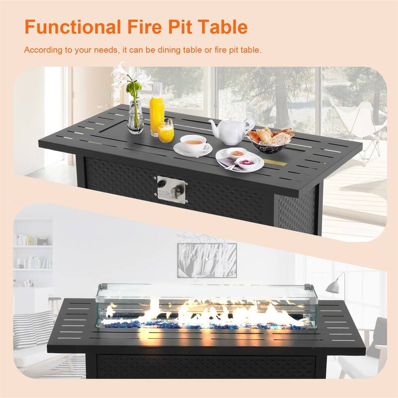 Propane Fire Pit Table, 45" Outdoor Gas Fire Pit Table with Lid and Lava Stones for Outside Garden Backyard Deck Patio - Black