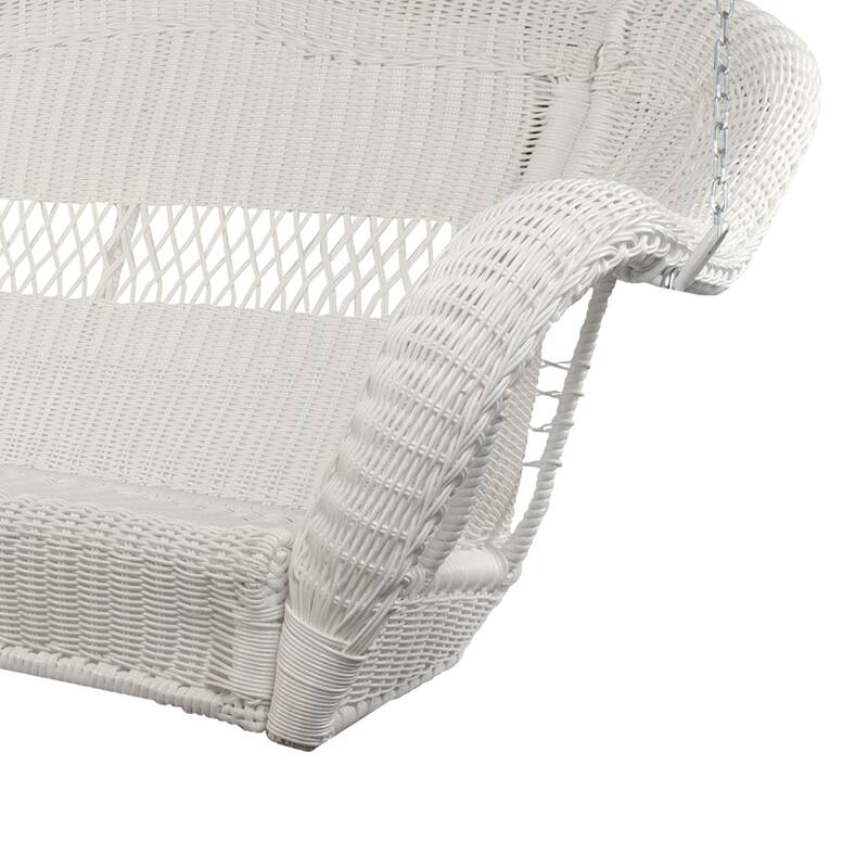 White Hand Woven Resin Wicker Hanging Porch Swing Chain Two Person