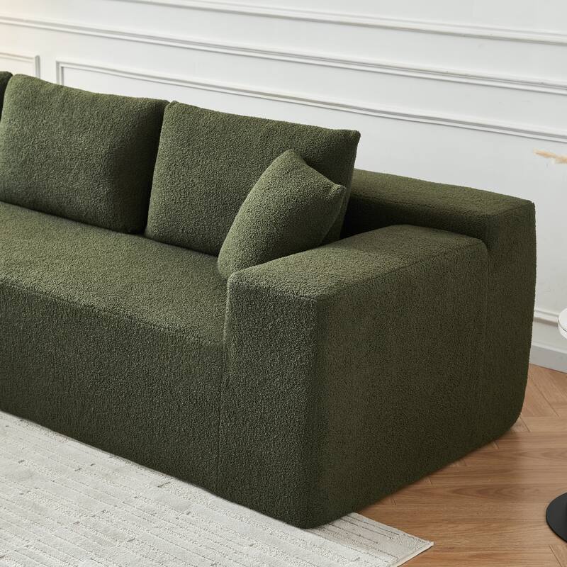 L-Shaped Modern Lambskin Fabric Upholstered Corner Cloud Sofa (Pure Sponge)