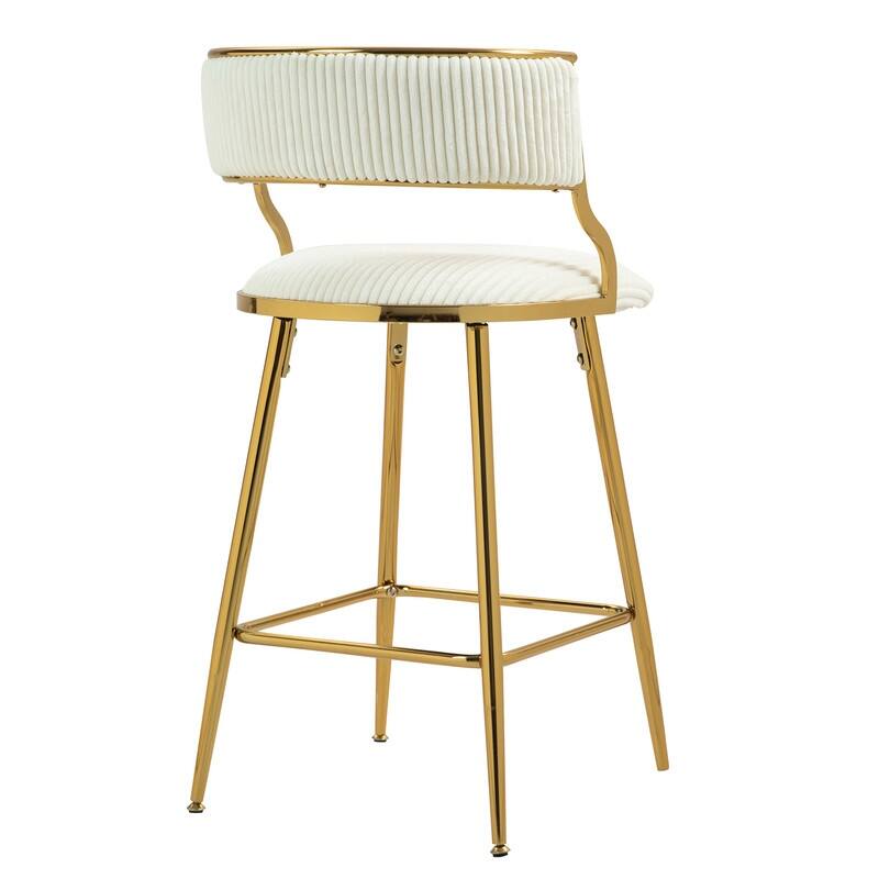 (SET of 2) 26'' Counter height bar stools Corduroy kitchen island counter bar stool with back,golden chromed base and footrest